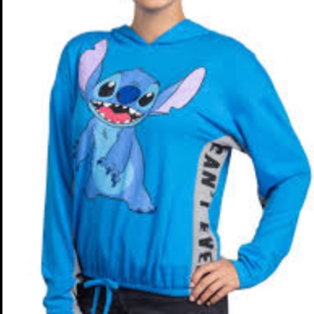 DISNEY Womens Stitch Graphic Colorblock Drawstring Waist Hoodie | XS -1